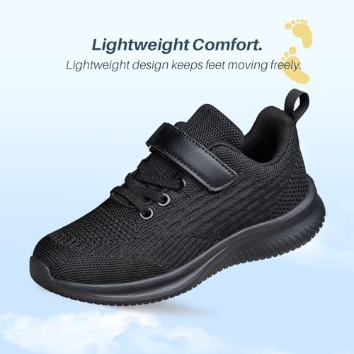 Arskyllen Kids Sneakers Non-Slip Lightweight Running Shoes (3 Big Kid) All Black