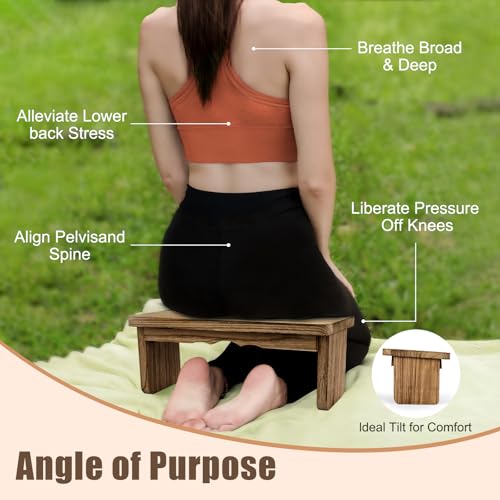 Foldable Wooden Meditation Bench - Dark Wood Kneeling Stool