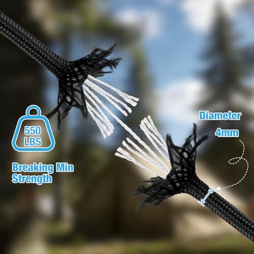 550 Paracord Rope - 4mm, 100FT, 7 Strand Nylon - Black