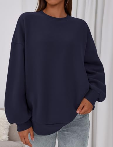 PrettyGarden Womens Oversized Crewneck Sweatshirt Navy Blue M — 2026 Fall