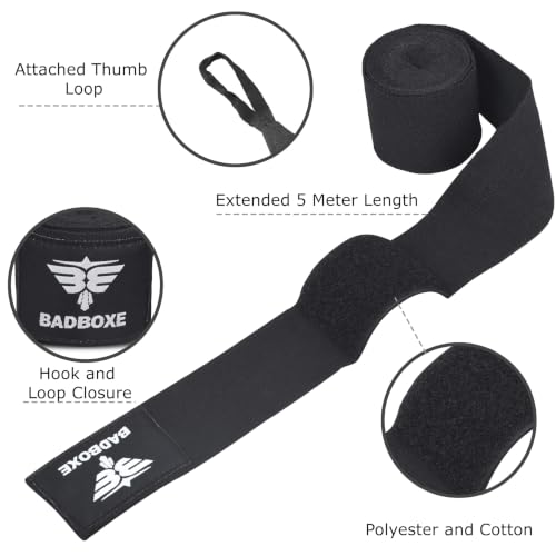 Boxing Hand Wraps 180" - Premium Cotton Blend - Black (1 Pair)