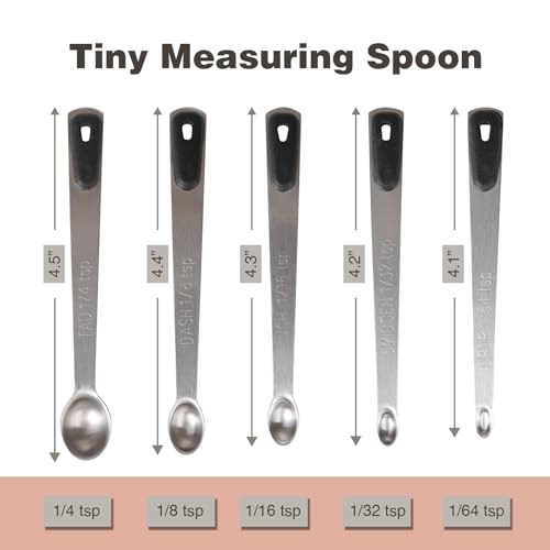 5-Piece Mini Measuring Spoon Set - Stainless Steel with Black Silicone Grip