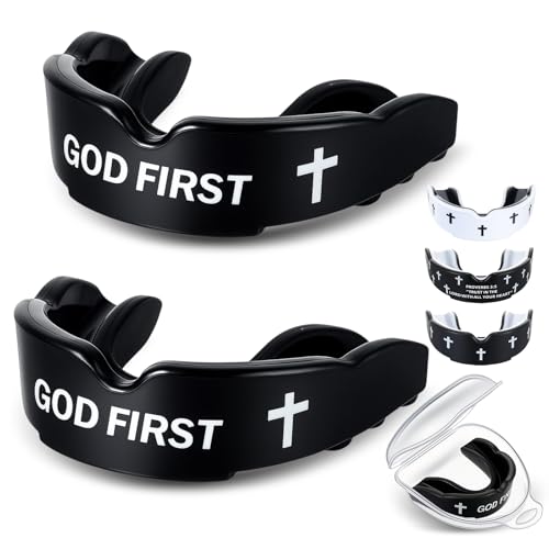 Christian Mouth Guards - 2 Pcs Sports Teeth Protectors - Black & God