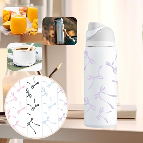 Bow Decals for Owala Bottle - 4 Pcs Transfer Stickers in Blue, Pink, Purple, Black