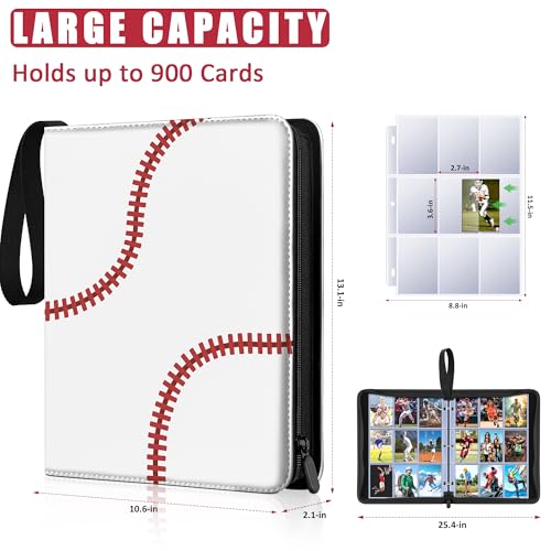 Kitoyz Baseball Card Sleeves Binder Set - 900 Pockets, Card Protectors, Removable Pages for Trading & Sport Cards