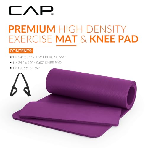 CAP Barbell 1/2-Inch High Density Yoga Mat with Knee Pad - Wine
