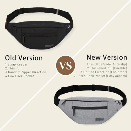 Crossbody Fanny Pack for Men & Women - Black, 4 Zipper Pockets
