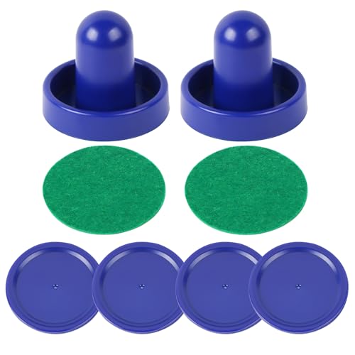 Air Hockey Pushers and Pucks Set - 2 Handles & 4 Blue Pucks