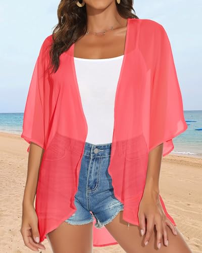 Women's Pink Kimono Cardigan Beach Cover-Up - Small