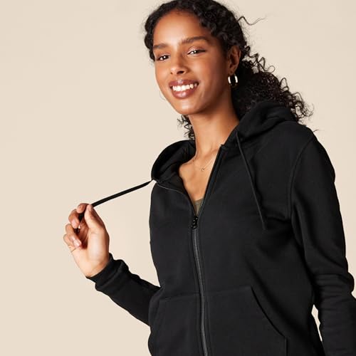 Amazon Essentials Women's Midweight Fleece Full-Zip Hoodie with Drawstring (Medium, Black)