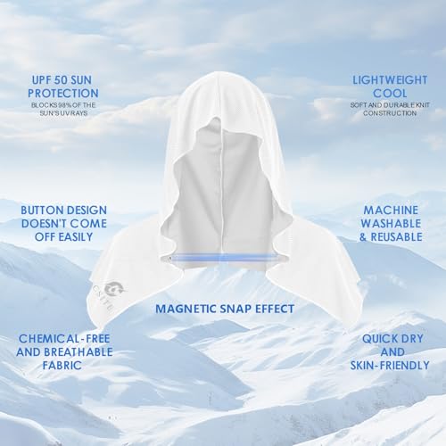 Cooling Hoodie Towel for Neck & Face - Instant Cooling, UPF 50 - White