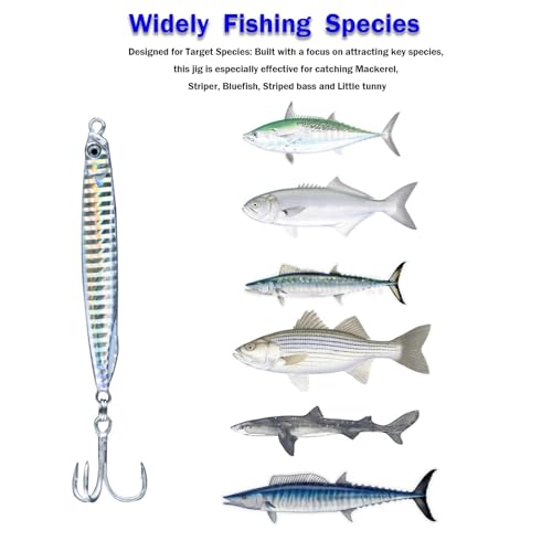 Navicatch Silver Saltwater Fishing Jigs 3-Piece Set 40g-80g for Striped Bass & Mackerel
