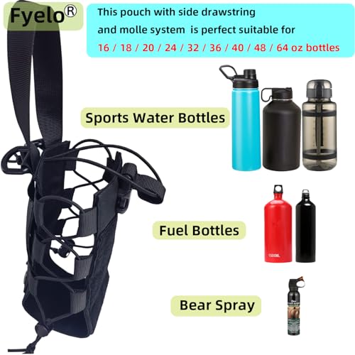 Fyelo Basic Molle Water Bottle Holder - Adjustable 16-76 oz Outdoor Pouch, Black