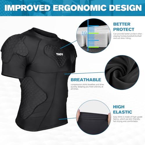 Men's Padded Compression Shirt with Chest Ribs Shoulder Back Pads - Medium dlblack