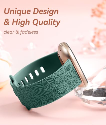 Floral Silicone Band for Fitbit Versa 3/Sense 2 - Small 5.5"-7.1" Pine Green