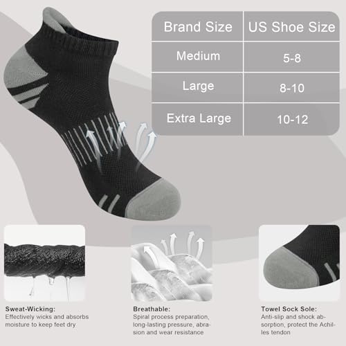 Breathable Women's Ankle Socks - 5 Pairs, Black White Gray