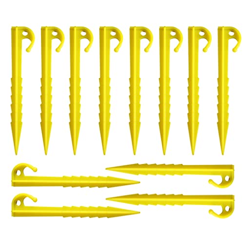 12 Pcs 5.9 Inch Serrated Edge Plastic Tent Stakes - Yellow