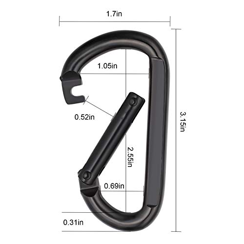 Heavy Duty Black Carabiner Hooks - 4 Pack, M8 x 80mm