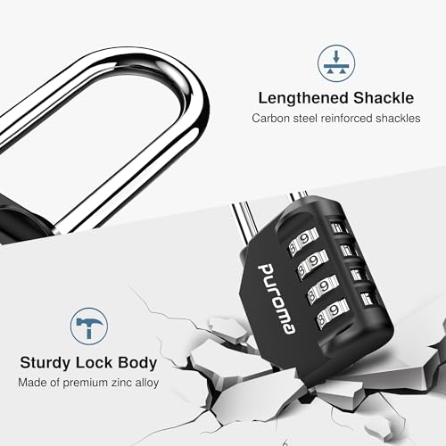 Puroma 10 Pack 2.6 Inch Long Shackle Combination Lock 4 Digit Outdoor Waterproof Padlock for Hasp Locker Lock, Sports Locker, Fence, Gate, Toolbox, Case, Hasp Storage, Cabinets (Black)