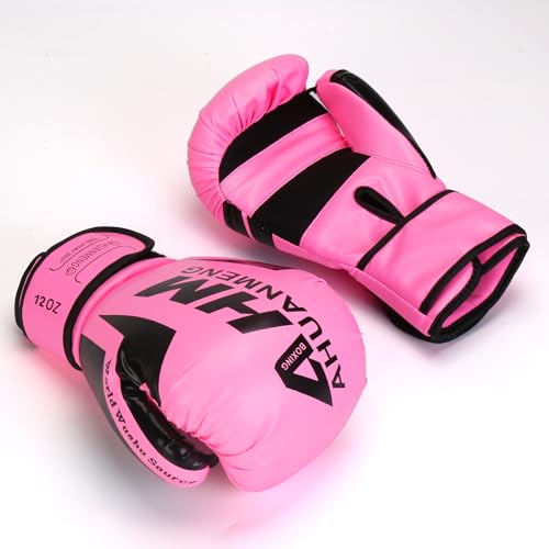 PiscatorZone 12 oz Pink Boxing Training Gloves for Women & Adults – Shockproof, Breathable Muay Thai Sparring