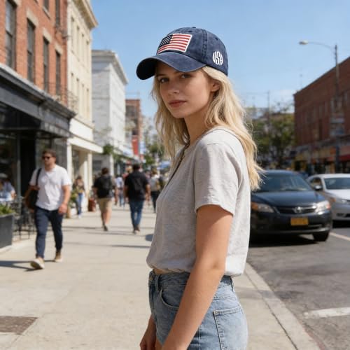 American Flag Embroidery Baseball Cap - Adjustable Navy Medium