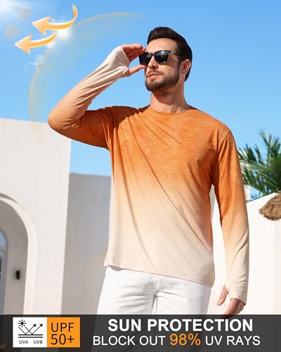 Aiertop Men's UPF 50+ UV Sun Protection Fishing Shirt Long Sleeve Rash Guard X-Large Gradient Orange