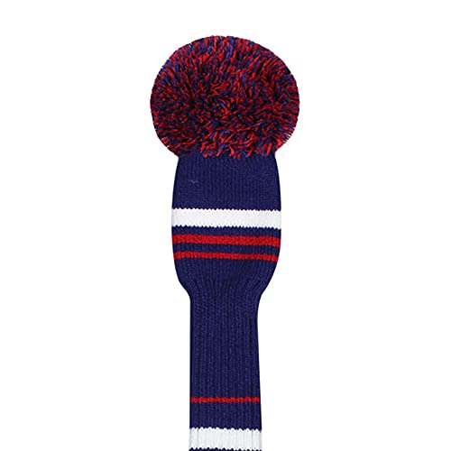 Hybrid Golf Club Cover with Pom Pom & Rotating Tags - Deep Blue, Red, White