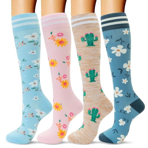Fenglaoda Large-X-Large Compression Socks Women Men 4 Pairs Support for Running Travel