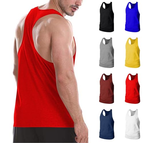 Men's Sleeveless Cotton Tank Top - Yellow, Large for Gym Fitness