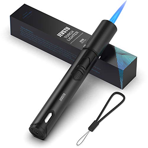 JEVSTU Black Torch Lighter with Fuel Window & Adjustable Flame – Windproof & Refillable for Cooking, Grilling, Survival, Gift