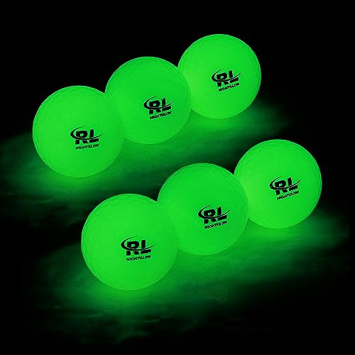 R&L 6 Pack Fluorescent Night Golf Balls with UV Flashlight - Long Lasting Bright Glow, Real Performance