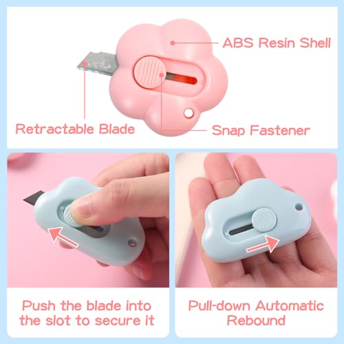 6 Pack Mini Box Cutter, Cute Letter Opener, Small Utility Knives, Box Cutter Retractable Paper Package Slice Safety, Aesthetic Office Supplies Stationary for Women Girls, Cloud and Flower Shape