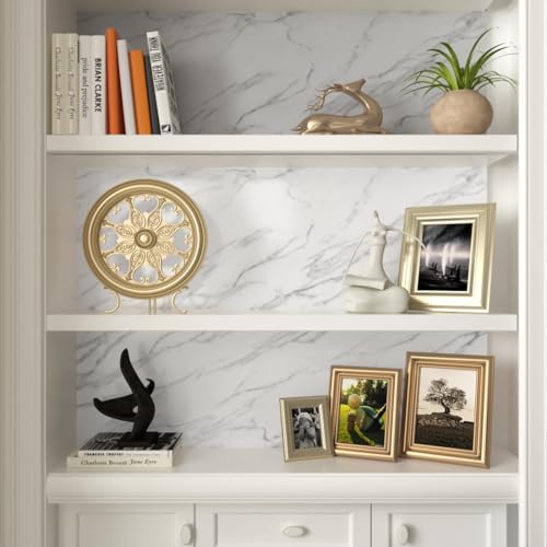 Stickyart White Marble Contact Paper for Cabinets and Drawers Peel and Stick Marble Wallpaper for Countertops Removable Self Adhesive Marble Wall Paper Cabinet Wallpaper for Kitchen Bathroom 12"x80"