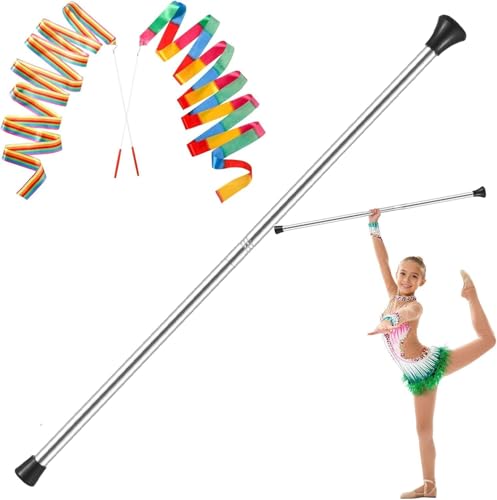 28-Inch Stainless Steel Twirling Baton for Kids - Black with Dance Ribbons