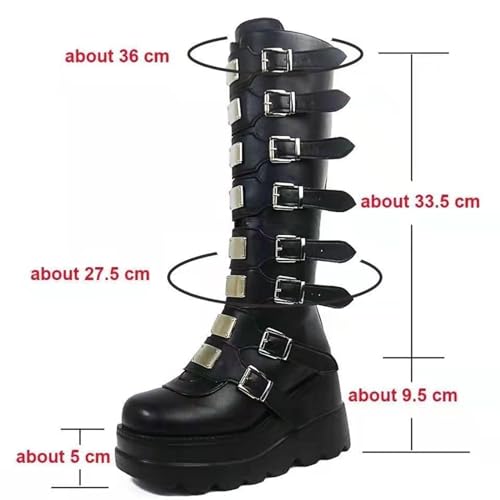 Women’s Platform Punk Goth Mid Calf Boots - Chunky Heel - Black