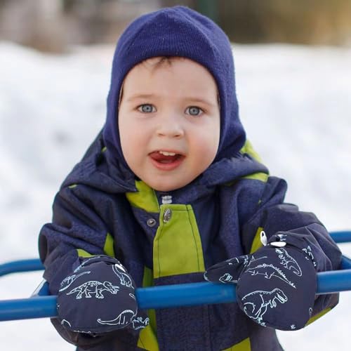 Toddler Waterproof Winter Mittens - Lined Fleece, Navy, 4-8 Years