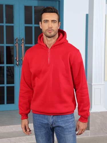 Men's Lightweight Fleece Quarter Zip Hoodie - Long Sleeve Pullover