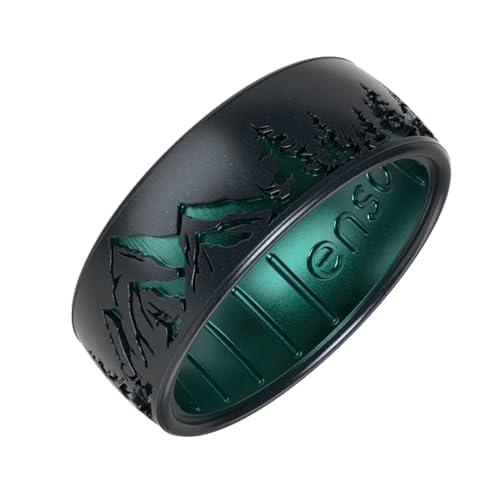 Enso Rings Etched Classic Silicone Ring - Nature Collection, Peak Black Pearl/Emerald, Size 11