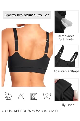 Tempt Me Women's Sports Bra Swim Crop Top - Large Black