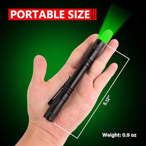 Green Light Pen Light Flashlight, Single Mode Green Light LED Pocket Torch for Camping, Hunting, Night Observation, 5-Pack