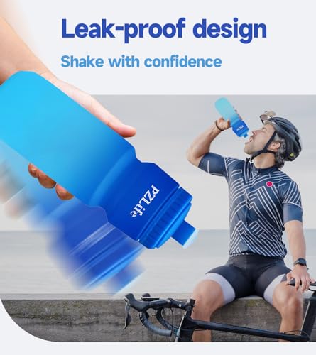 24oz Blue Bike Water Bottle - Leak Proof & BPA Free Squeeze Bottle