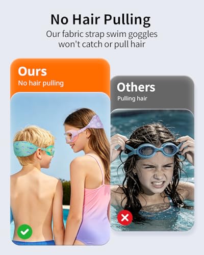 Pixel Panda Kids Swim Goggles 2 Pack Cyan & Purple for Ages 3-14, No Hair Pulling