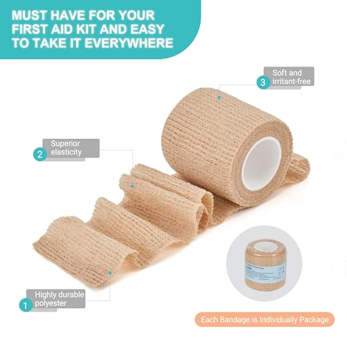 Self Adhesive Bandage Wraps - 6 Pack, 2" x 5 Yards, Beige