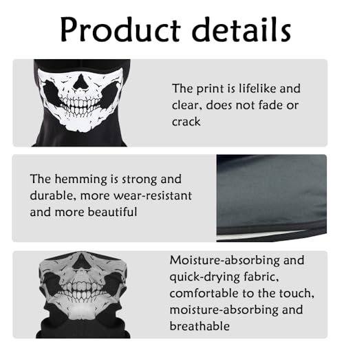 Wnddle 2Pcs Skull Ghost Face Balaclava - Breathable Full Face Mask for Men, Motorcycle & Halloween Costume, Standard