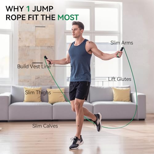 Fitmyfavo Green Adjustable Cotton Jump Rope for Fitness & Exercise