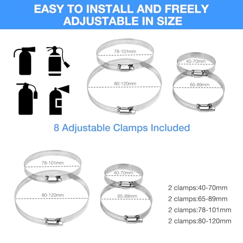 Vehicle Fire Extinguisher Mount Bracket, Aluminum Adjustable Quick Release Roll Bar Fire Extinguisher Bottle Mount with 8 Clamps, Compatible with Jeep Wrangler JK TJ Rubicon UTV, Silver