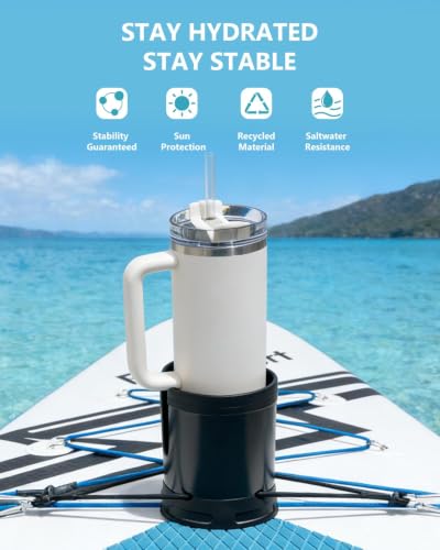 Large Paddle Board Cup Holder for Big Bottles - Black