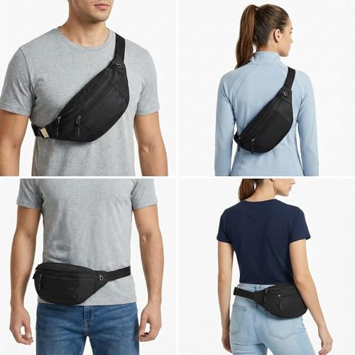 Black Fanny Packs Bulk 10 Pack for Men Women Crossbody Waist Bags - Pinklue