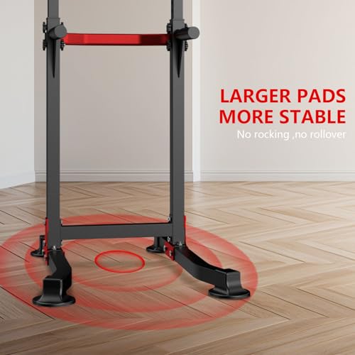 Adjustable Pull Up Bar Dip Station - Black & Red