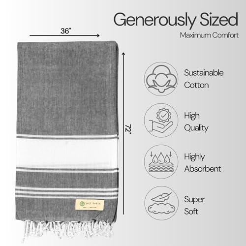Salt Earth 36x72 Cotton Turkish Quick Dry Beach Towel 4 Pack